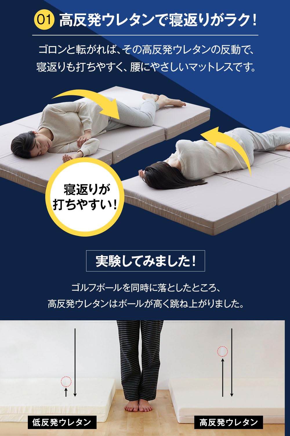 Amazon｜AQUA (アクア) マットレス ダブル 3つ折り 厚み 10cm 高反発