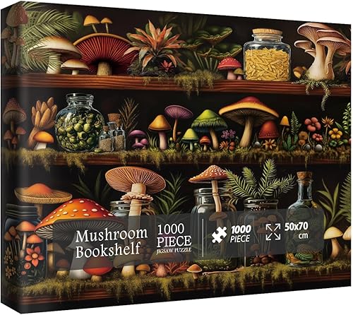 Hermosos rompecabezas de estantería de hongos para adultos, 1000 piezas de naturaleza, coloridos rompecabezas de arte de botella de plantas,