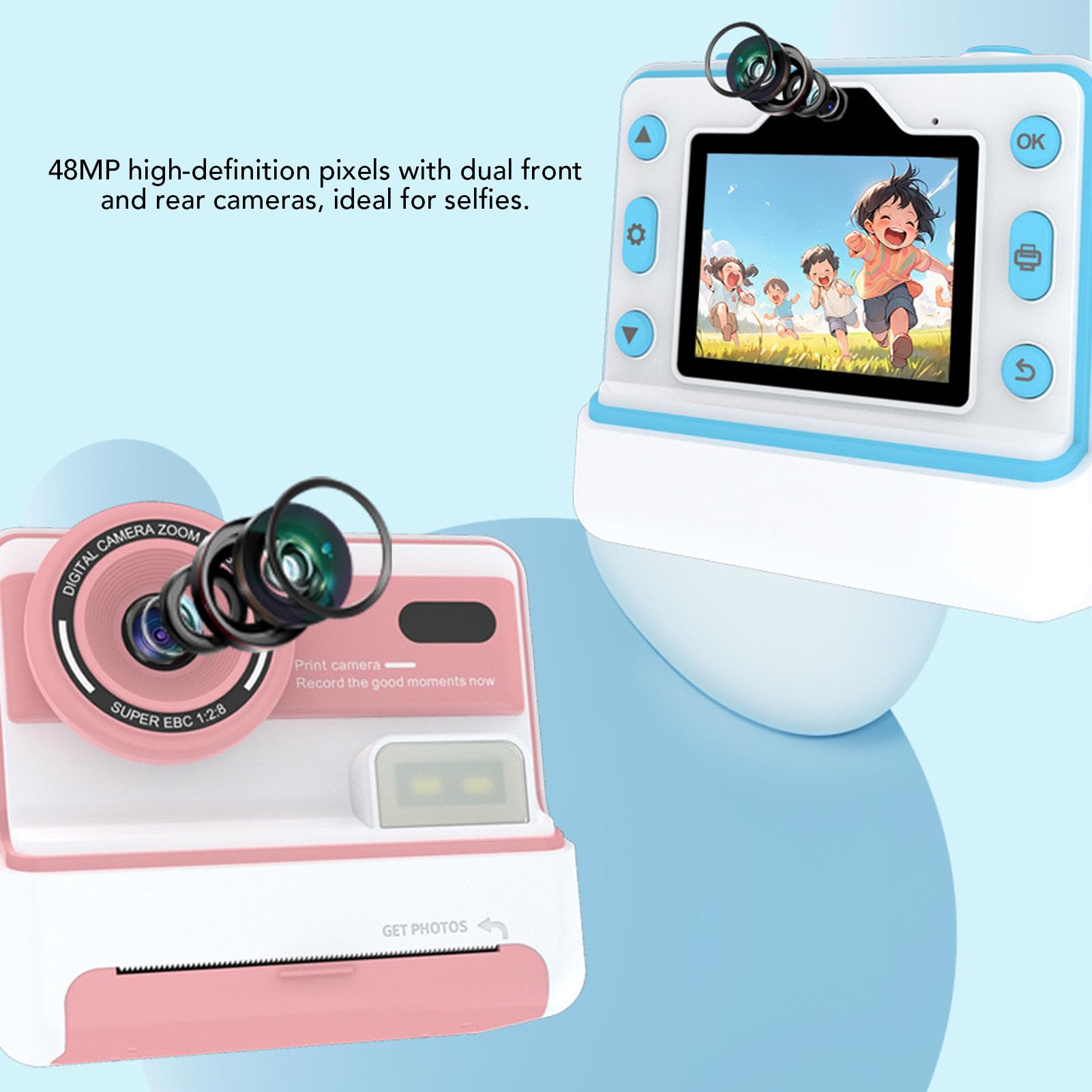 Bewinner Fotocamera a Stampa Istantanea in Materiale ABS da 48 MP con 3 Rotoli di Carta da Stampa, Schermo HD, Foto in Bianco e per Ragazze e Ragazzi (PINK)