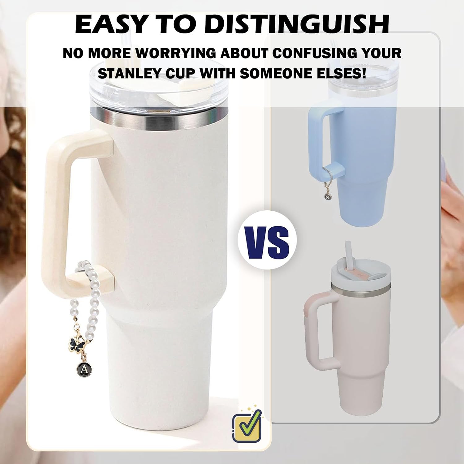 Letter Charm for Stanley Cup，Pearl Chain Accessories Stanley Cup Initial Charms for Handle Stuff Decor Water Bottle Jewelry Tumbler Cute Personalized Name ID Decorations Black Tag (U) image 5