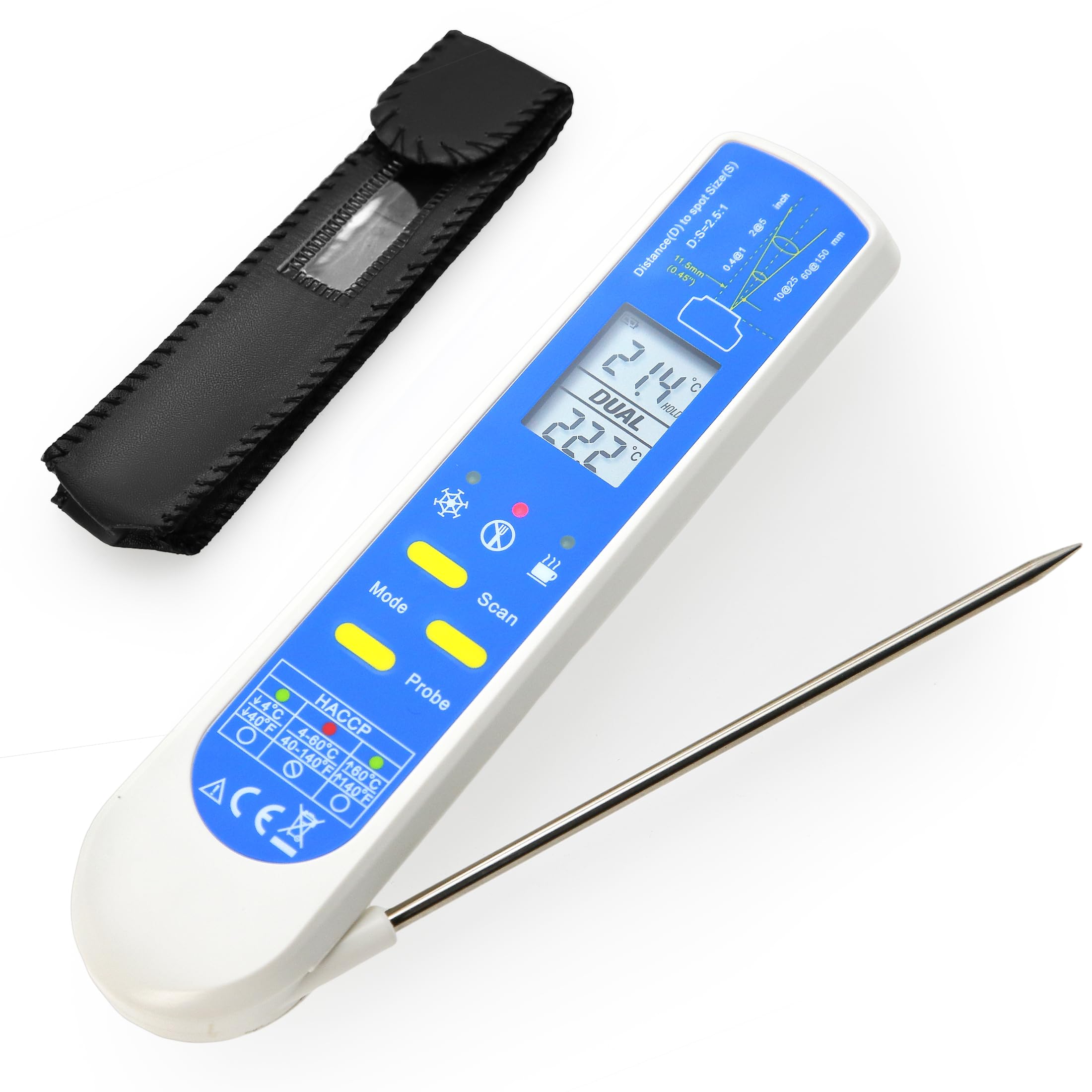 2 in 1 Instant Read Thermometer Non-contact Infrared Thermometer Food Temperature Meter with HACCP Check for Cooking Grilling BBQ Lab
