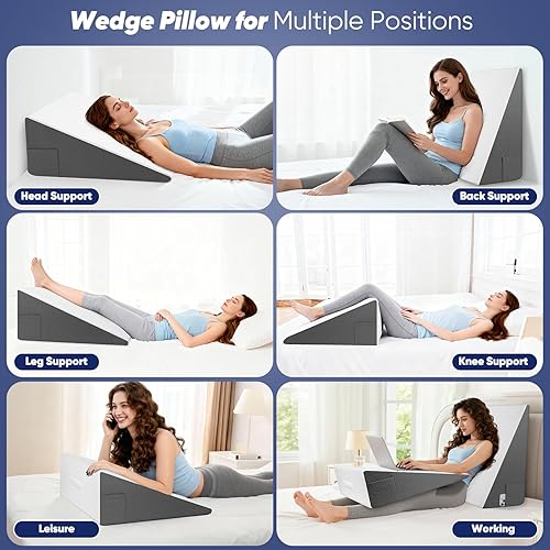 Miniatura 3 de Almohada de cuña de cama de 12 pulgadas para adultos mayores, almohada inclinada de espuma viscoelástica refrescante para dormir, leer y descansar,