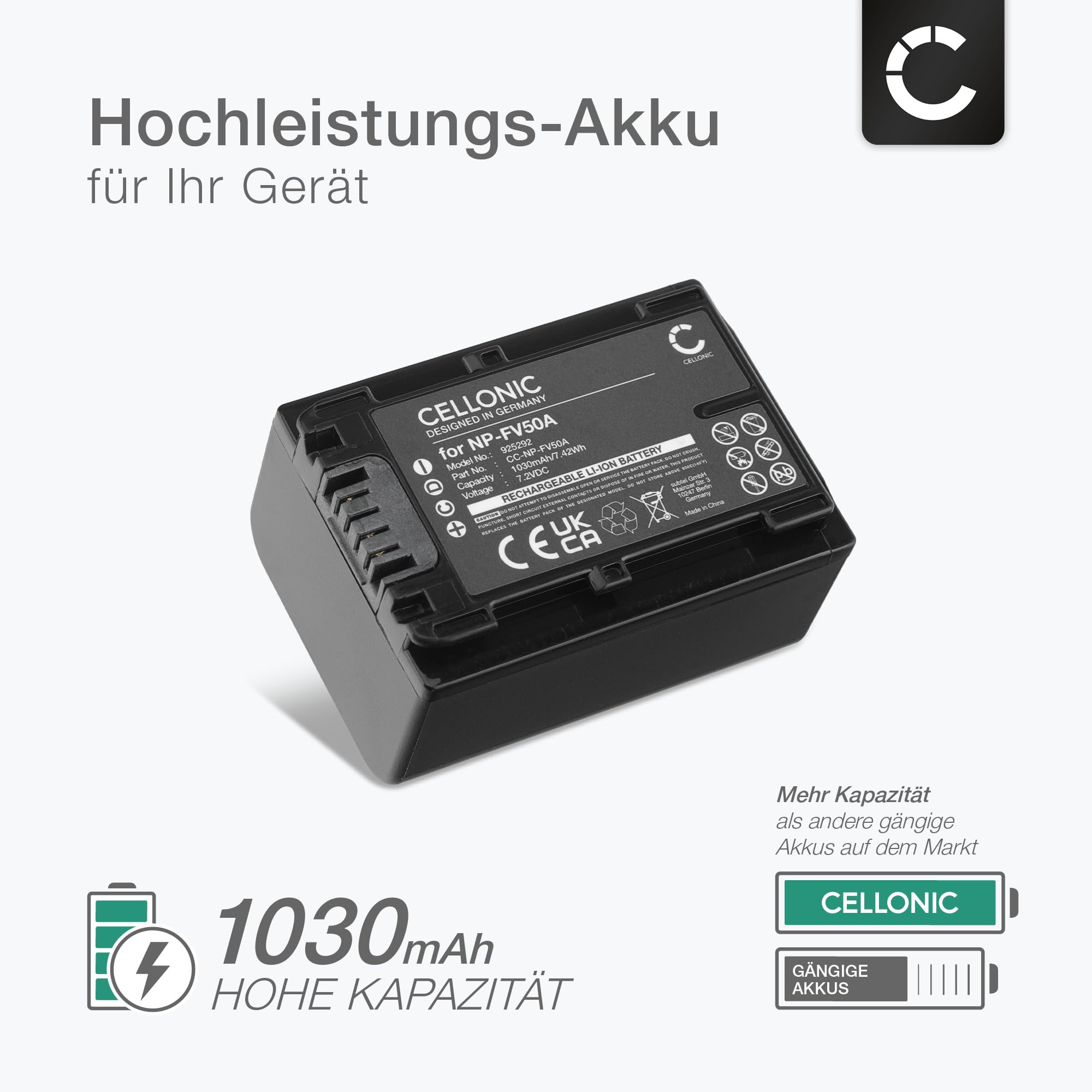 Ersatzakku Für Sony Kamera | NP-FV70A NP-FV50A Kompatibel | 1030mAh | Für Camcorder & Handycam