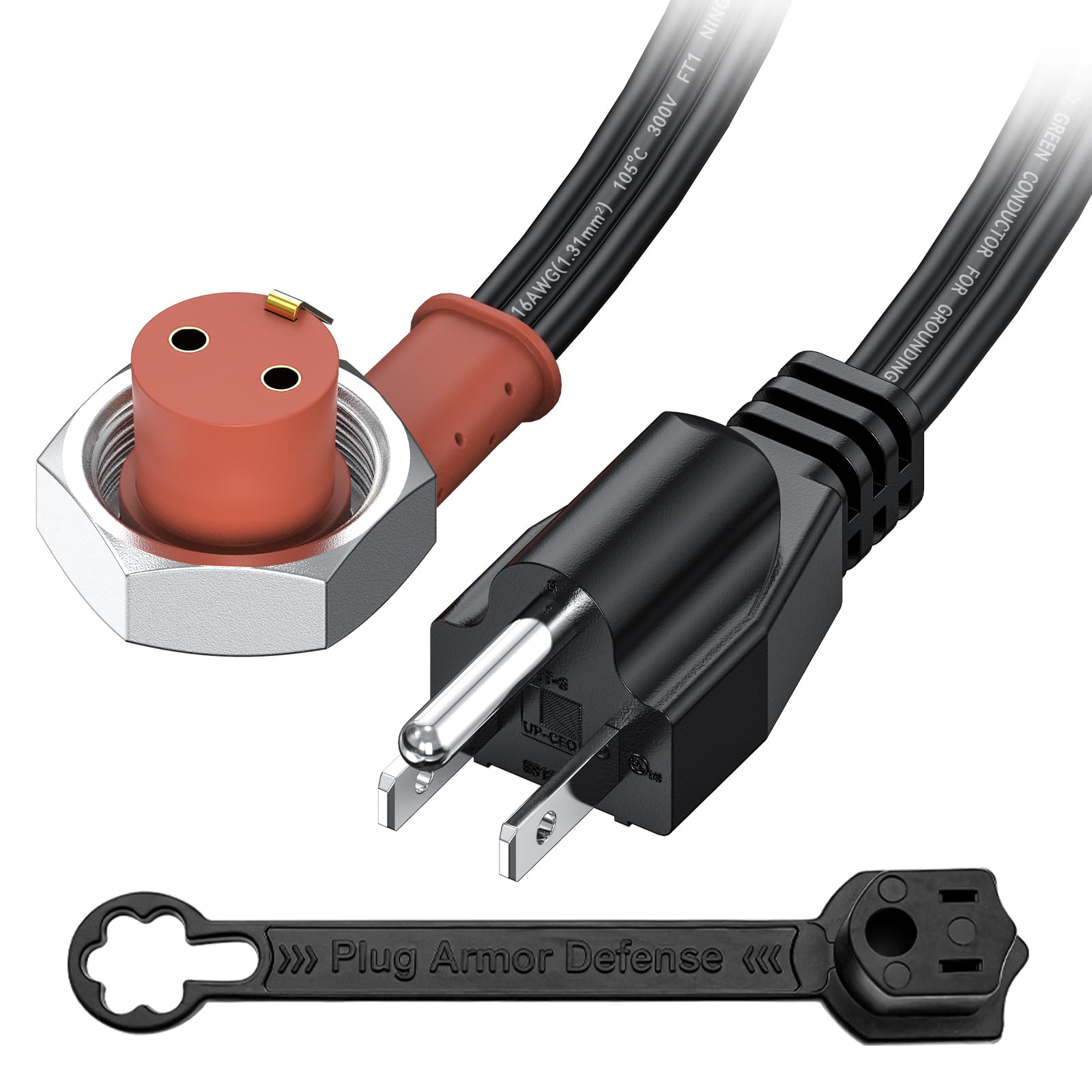 120V Block Heater Cord for Heavy Duty Immersion Heaters and Engine Block Heaters 6-feet 16AWG, Compatible with Ford F250 F350 and Dodge Ram 2500 Cummins Diesel - with Dust Cover