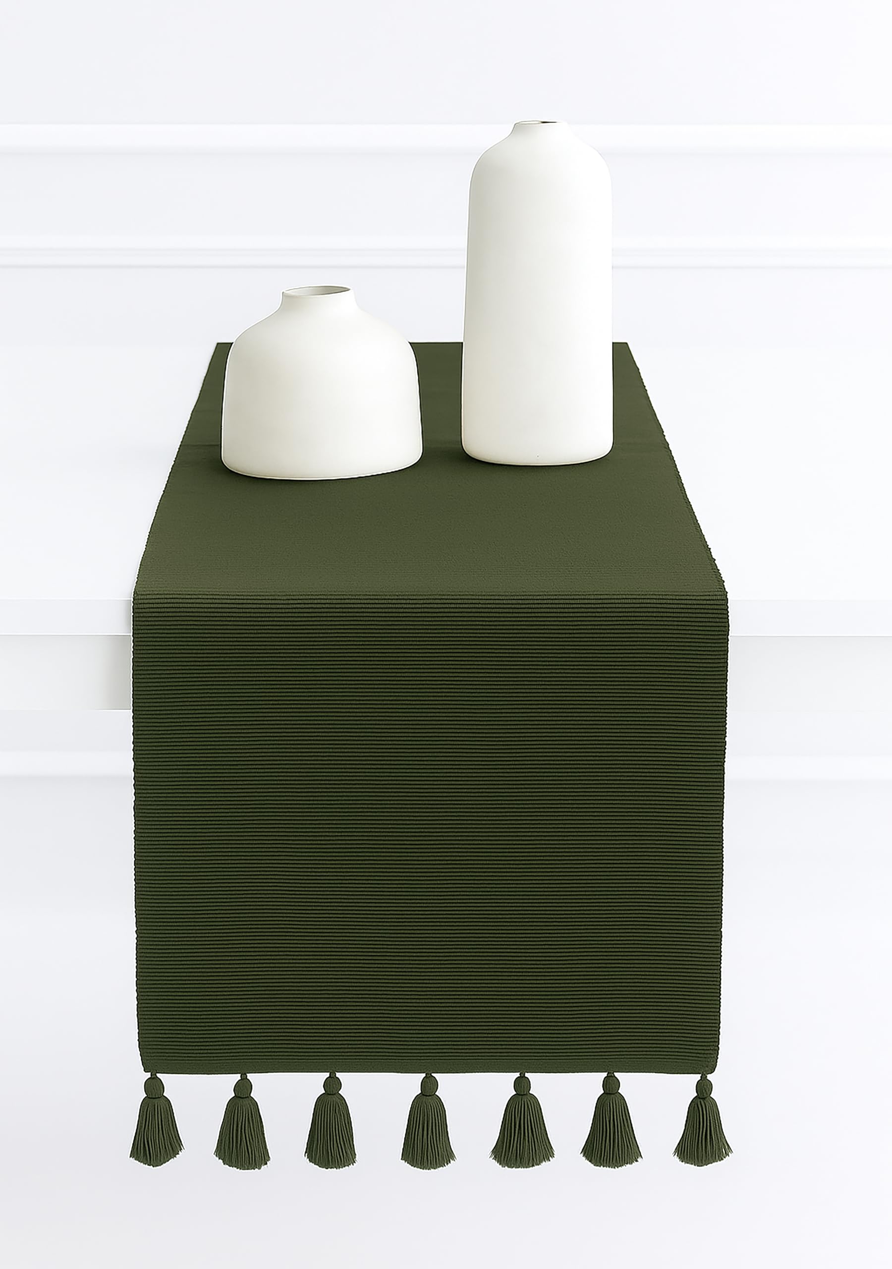 PurpleEssences Solid Ribbed Woven Table Runner with Multi-Tassels Farmhouse Dining Room - Perfect for Every Day and Seasonal Decor - Spring Easter