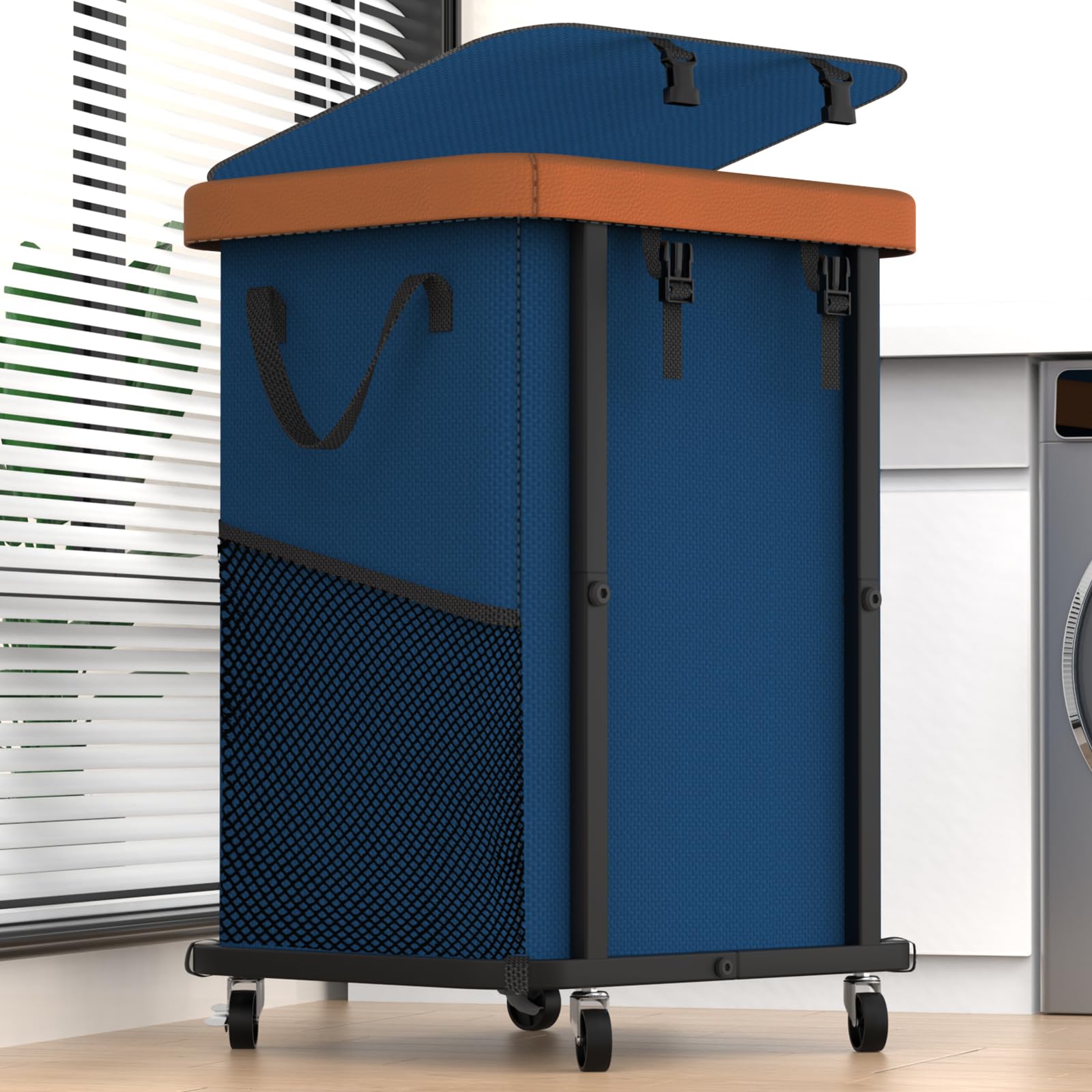 Laundry Basket with Wheels,150L (40 Gal) Rolling Hamper Carts - Navy Blue
