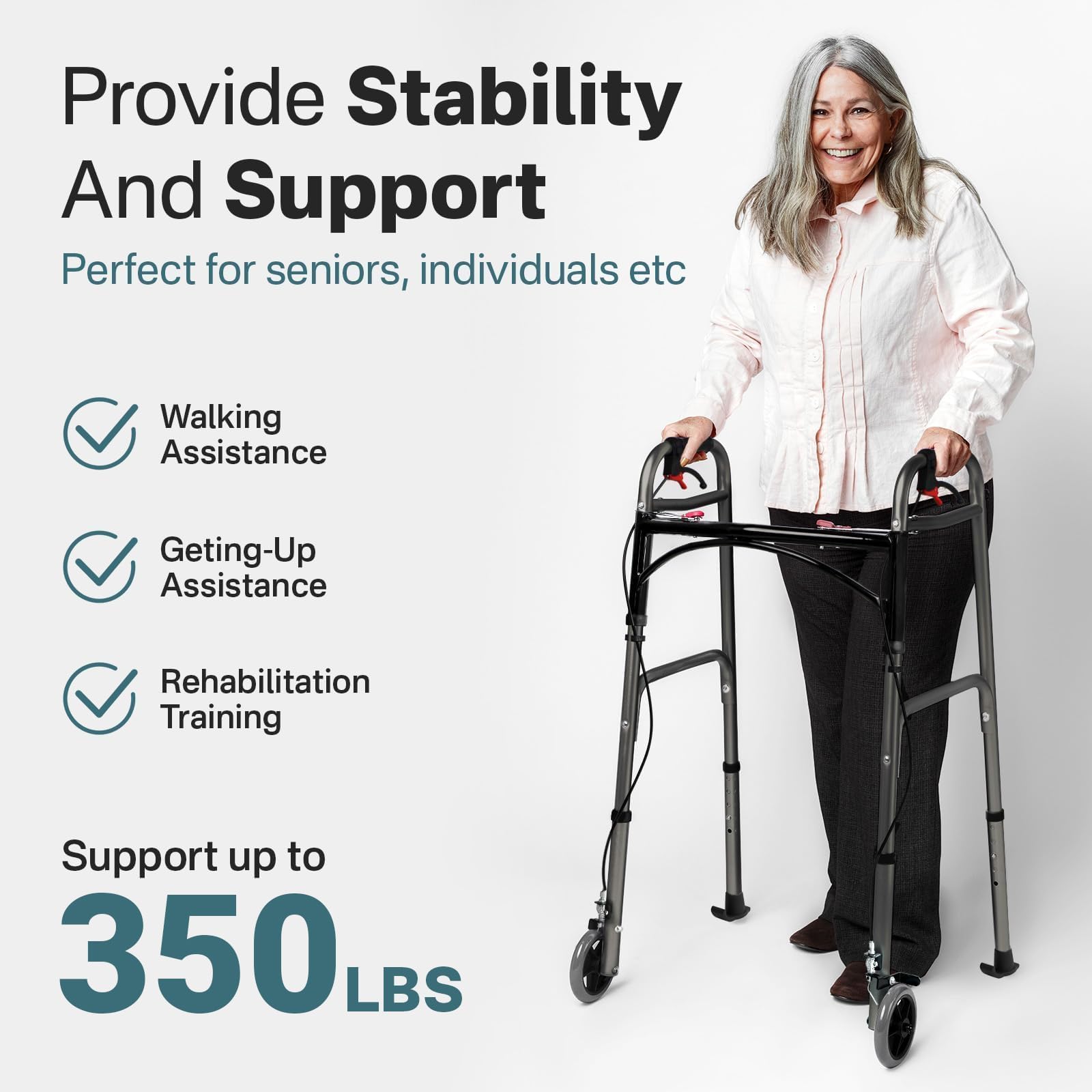 Eosprim Andador Con Freno Para Plegable Ancianos 2 Ruedas，Carro Plegable Con Ruedas，Andadores Interior Adultos，Caminadores Para Mayores，Andarilho Para Idosos，Andadores Para Personas Mayores，Muletas