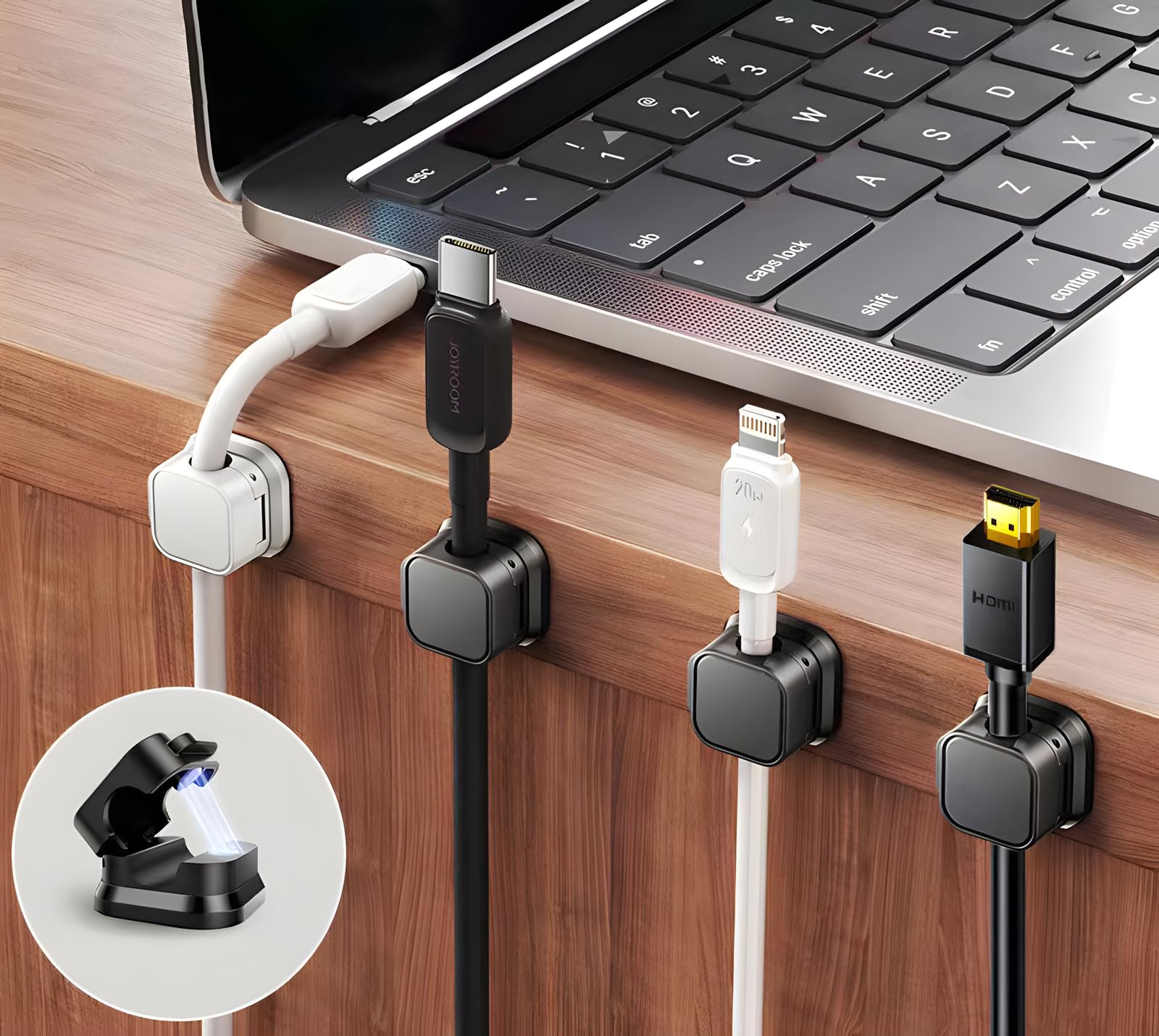10Pcs Cable Clips, Cord Holder, Magnetic Clips, Cord Holder for Nightstand, Hide or Organize Phone Charging Cables, Various Power Cords, for Home, Office, Desk, Nightstand, Car (Black) — Amazon image 2