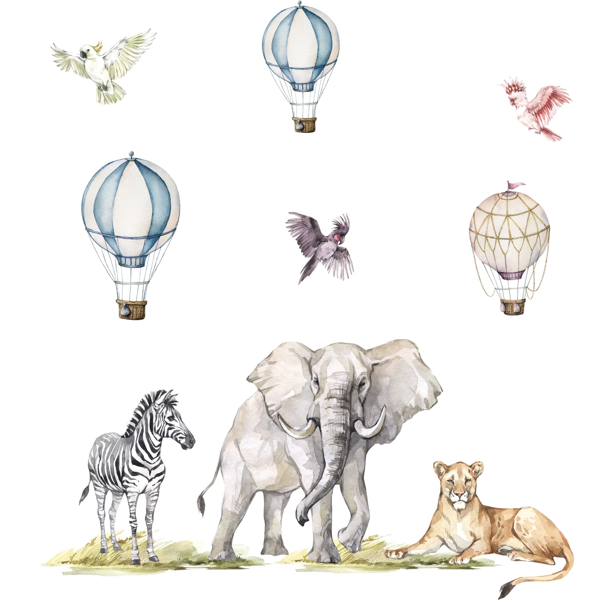 Wandtattoo mit Safari, Elefant, Löwe & Giraffe, Selbstklebender Wandaufkleber, Wandsticker für Jungen & Mädchen, Wanddeko für Kinder, Einfaches Anbringen & Rückstandsloses Entfernen