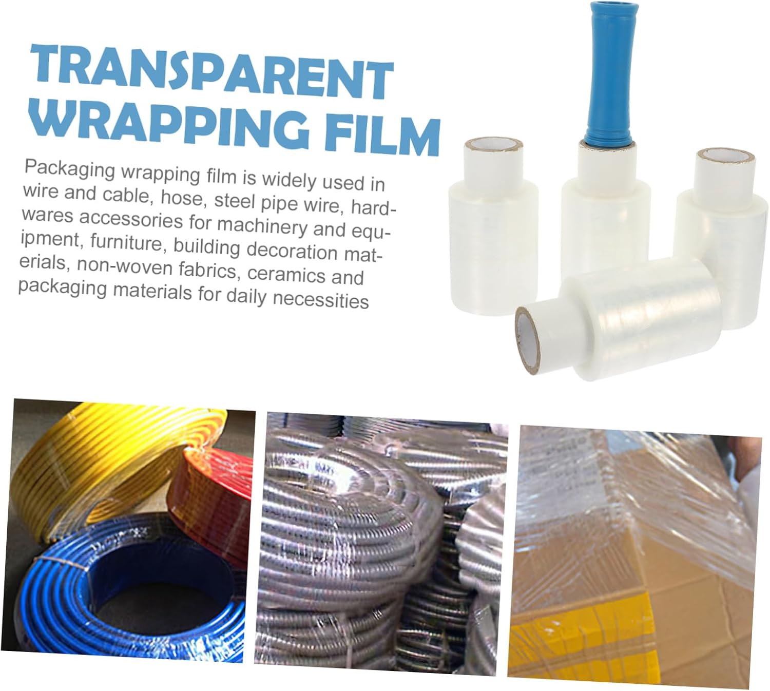 SHINEOFI Stretch Wrap Film Handle 18 x 1500 Self-Adhesive Industrial Packing Film Heavy Duty Shrink Wrap for Pallet Protection