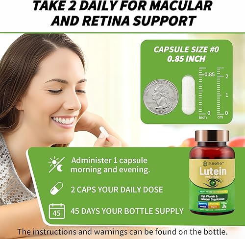 Miniatura 3 de Suplemento de vitaminas oculares de luteína para adultos, 90 cápsulas, apoya la salud ocular con zeaxantina, zinc, vitaminas C y E, fórmula vegana
