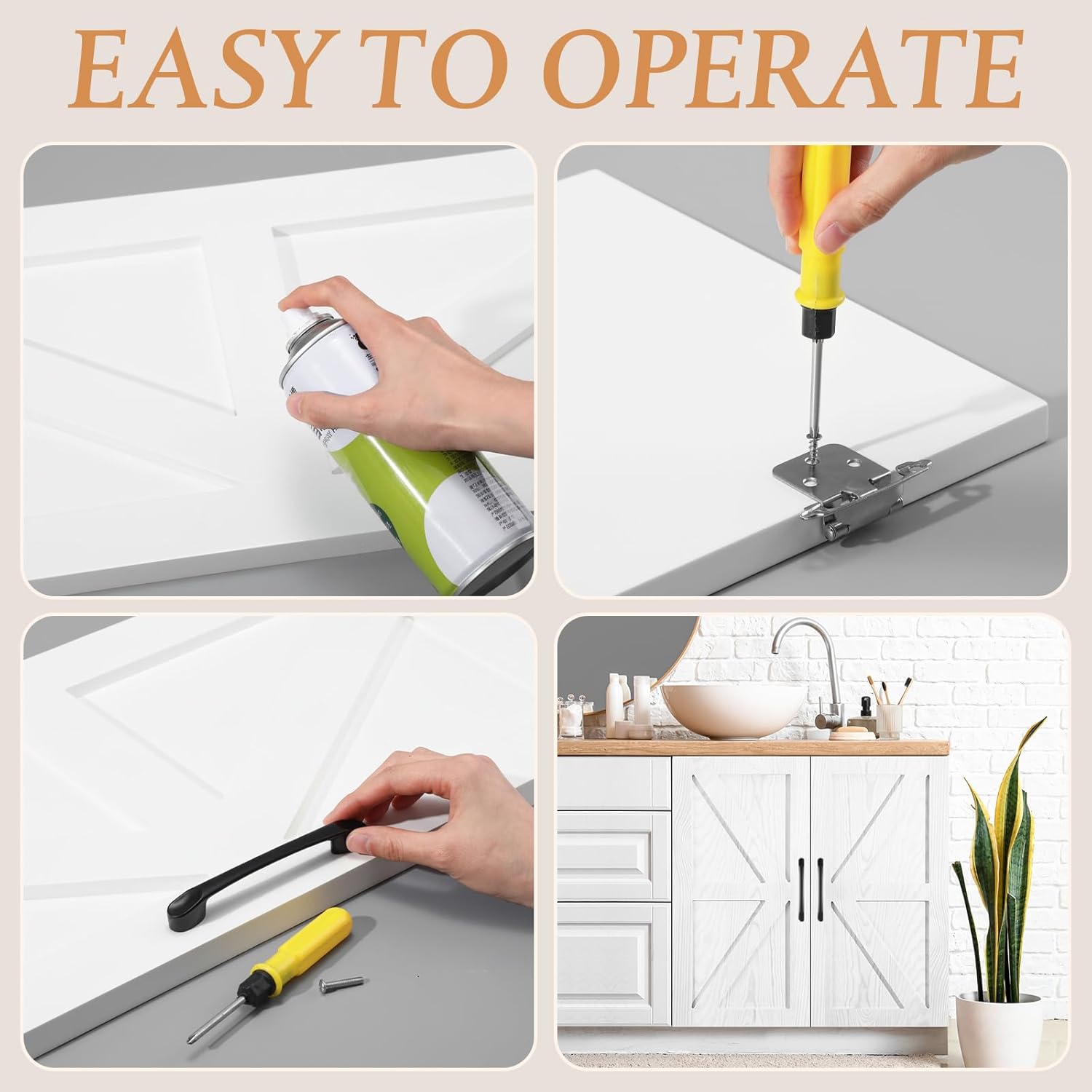 Sintuff 2 Sets 11'' W x 18'' H Unfinished Kitchen Cabinet Door Replacement with Hinges Handles, Shaker Cabinet Doors Front Replacement for Kitchen Bathroom Vanity Closet