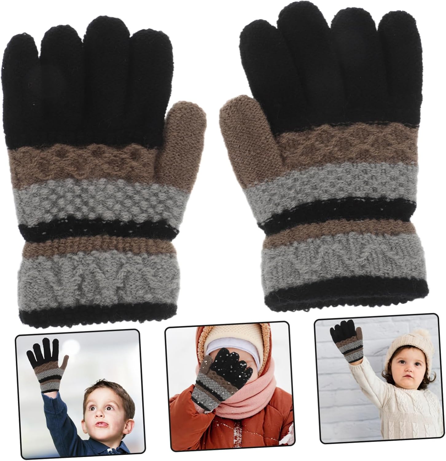 NOLITOY 1pair Boys and Girls Gloves for Boys and Girls Warm Knitted Mittens for Toddlers Finger-friendly Design for Cold Weather Outdoor Activities for Kindergarten and Daily Use