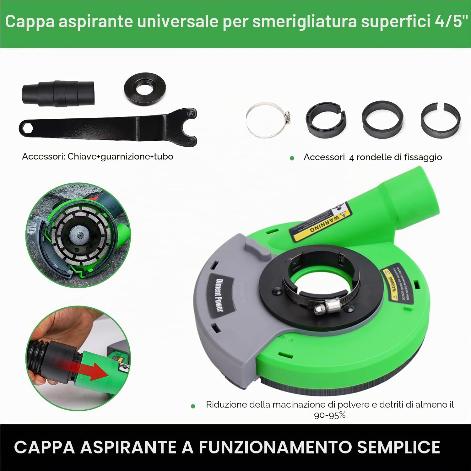 Cuffia Aspirazione Smerigliatrici angolare 115/125 mm + mola diamantata 125 mm x 22,2 mm