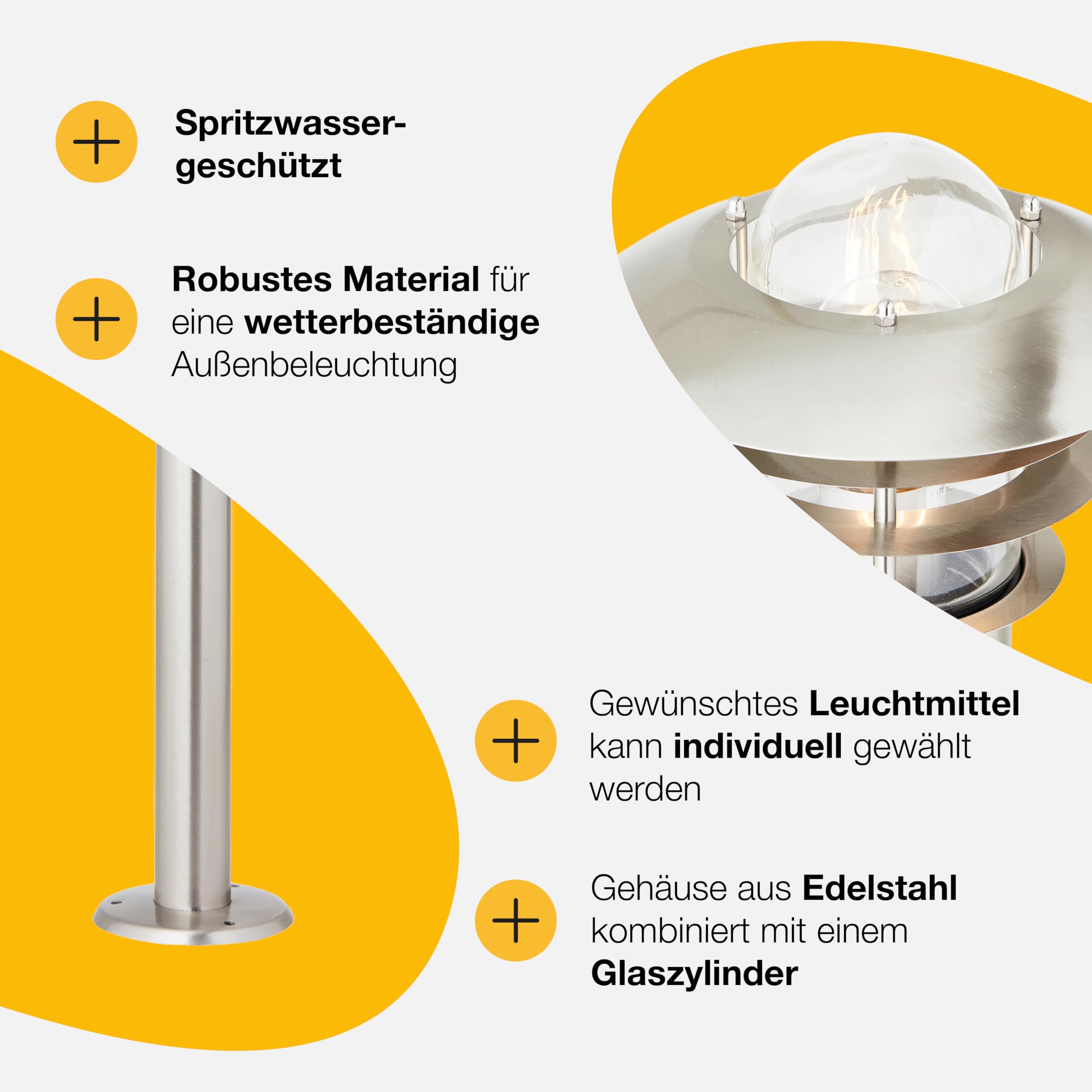 Brilliant Lampe Terrence Außensockelleuchte 50cm edelstahl | 1x A60, E27, 60W, geeignet für Normallampen (nicht enthalten) | IP-Schutzart: 44 - spritzwassergeschützt | Outdoor Gartenlampe für Wege, Terrasse und Einfahrt, wetterfeste Beleuchtung fürs Haus,