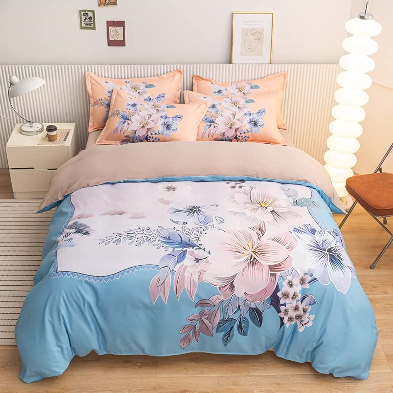 Golden Home6-Pece King Size Cotton Duvet Cover Set, Microfibre Super Soft Cotton, Includes 1xDuvet Cover 220x240cm,1×Fitted Sheet 200x200+30 cm,4xPillow cases 50x75 cm (SS17, King Size)