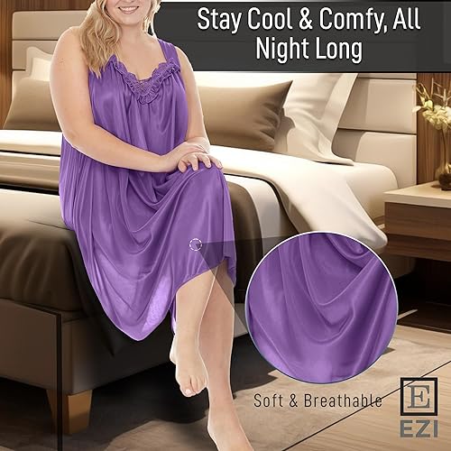 Miniatura 4 de Ezi - Camisón de pijama sin mangas de satén de seda para mujer