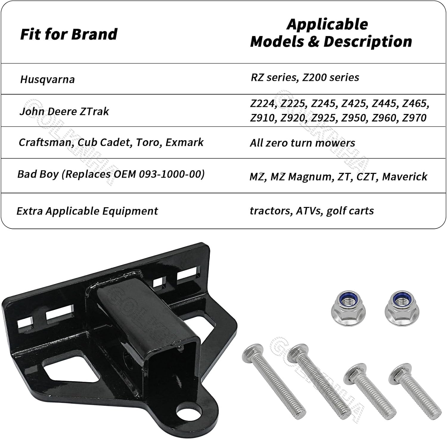 1-1/4" Zero Turn Lawn Mower Hitch Receiver 6mm Thick 1.25" Receiver for Multiple Methods Chain Slot,Towing Ball,Hitch Pin & Bolt On for Mount Garden Tractor Trailer Golf Cart ATV Ect