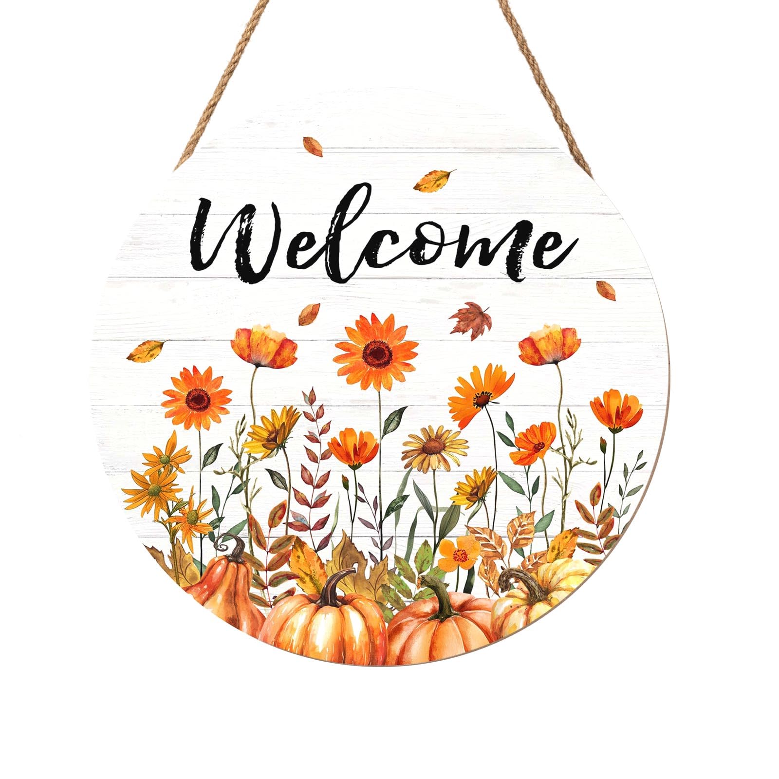 Fall Welcome Sign for Front Door Fall Floral Wooden Door Hanger 12x12 Inch Autumn Wreath for Outdoor Outside Porch Decor Farmhouse Flowers Welcome Hanging Sign for Home Wall Greeting Party
