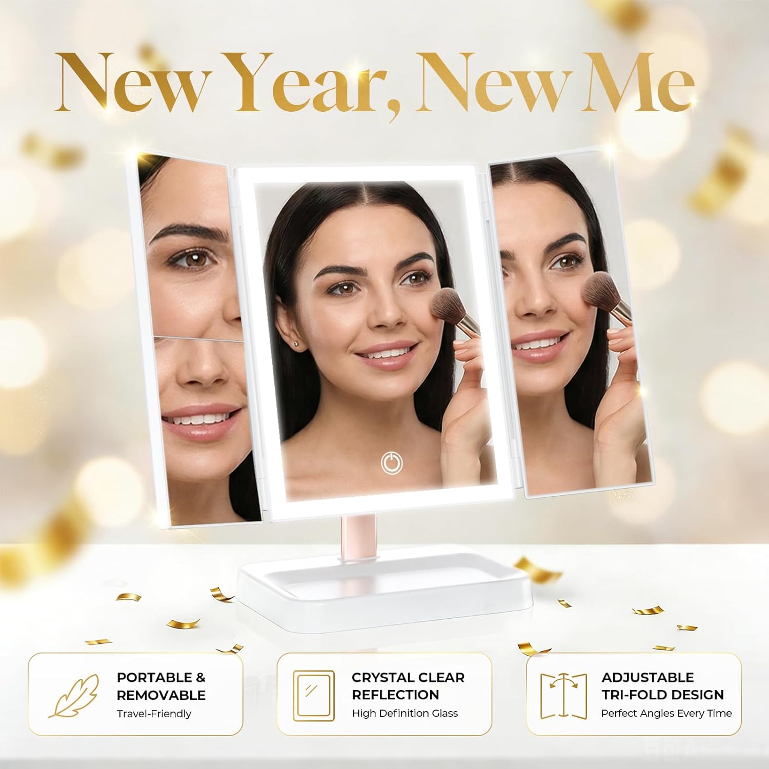 for Mom Makeup Mirror Vanity Mirror with Lights, 14.4"L x 9.1"W Rechargeable Lighted Mirror with 1X 2X 3X Magnification, 76 LEDs & 3 Color Modes, Valentines Day Gifts for Her, for Teengirls - Image 8