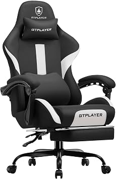 GTPLAYER Gaming Chair with Foot Rest & Pocket Spring Cushion, Breathable Fabric for Home Office Desk, Ergonomic High Back Computer Chair with Headrest & Lumbar Support, Black