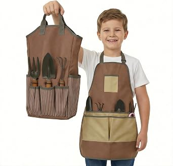 Kids Gardening Apron Tool Bag Waterproof Oxford Canvas Storage | durable waterproof gardening apron, Oxford canvas tool bag, multiple storage pockets, hands-free garden work