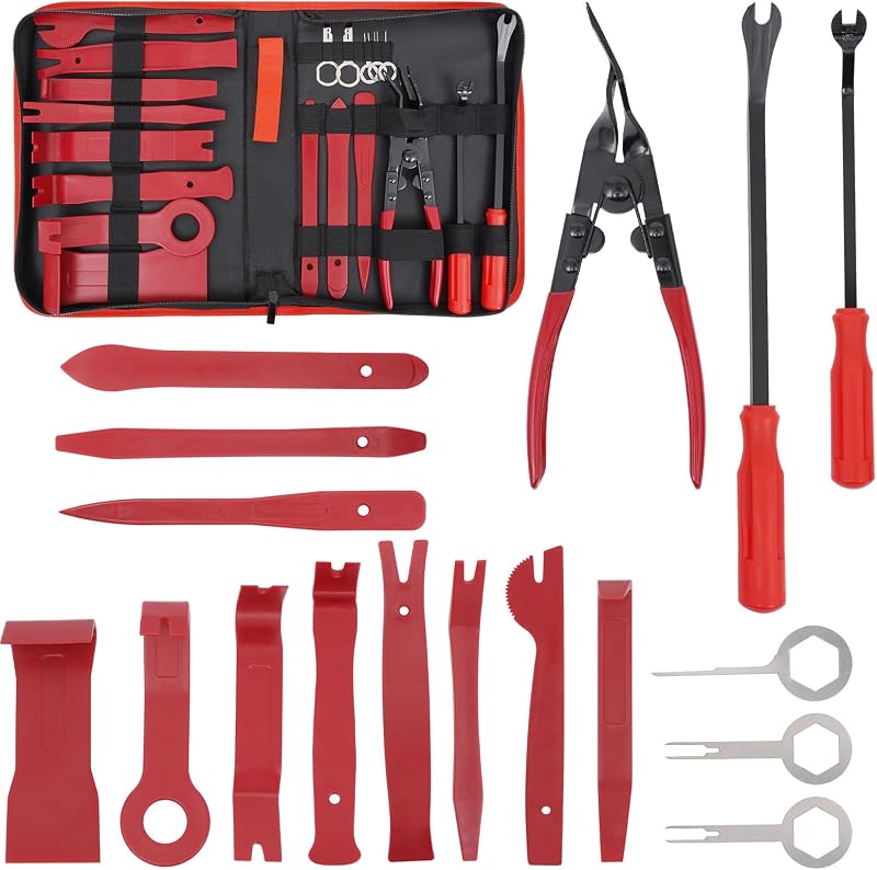 19 piezas de kit de herramientas de desmontaje, juego de palanca de plástico para panel de auto de primera calidad con alicates de clip y desmontaje de sujetadores, panel de control de puerta, moldura de tapicería de radio de audio