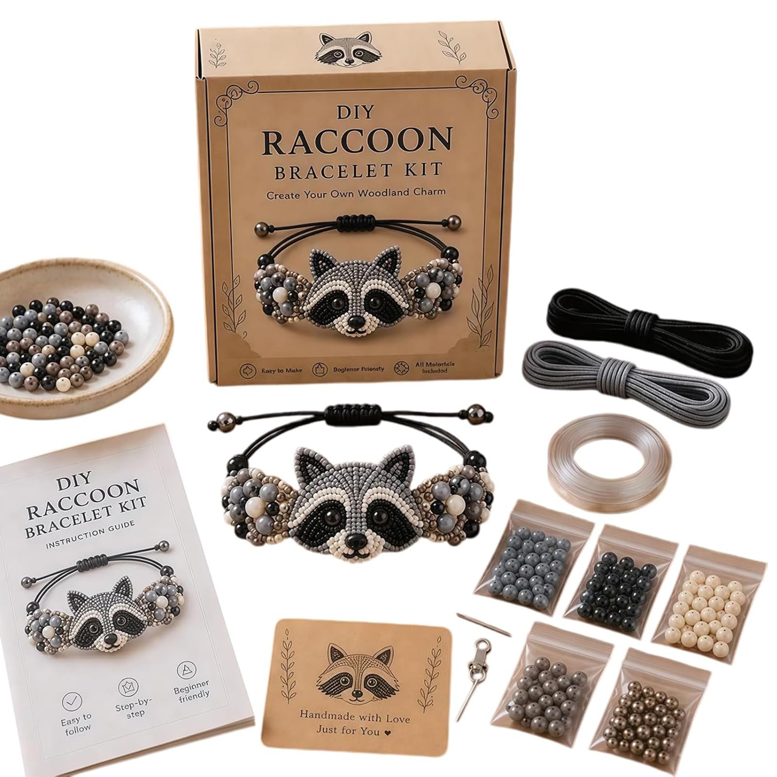Fokayo DIY Beaded Bracelet Making Kit - Creative Manual Jewelry Art Craft, Cute 3D Beaded Animal Bracelet Craft Kit, Handmade Bead Weaving Jewelry Making Set with Instructions (#K)