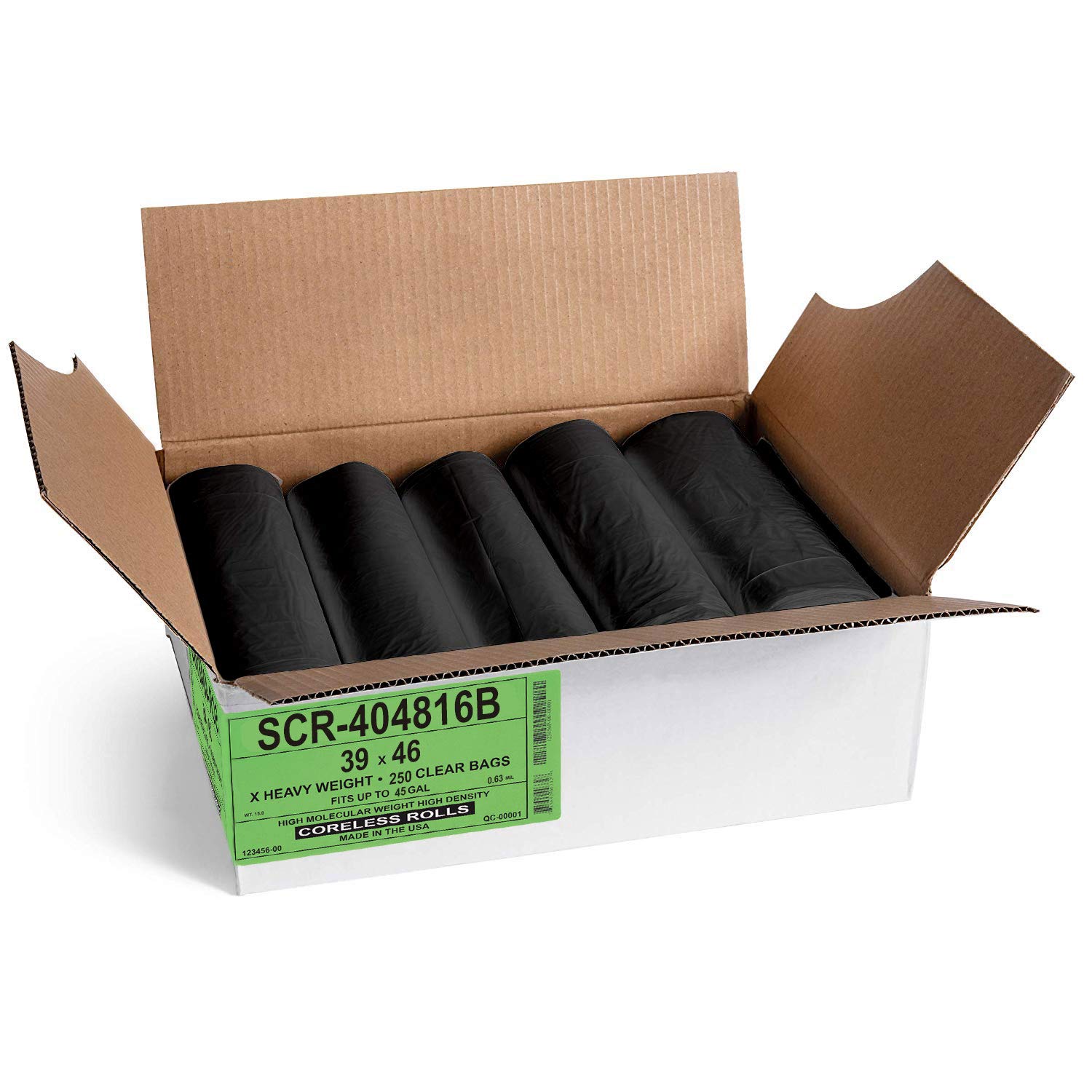 Aluf Plastics Bolsas de basura negras de 45 galones, 16 micras (equivalentes), 39 x 46 pulgadas, paquete de 250 unidades, para el hogar, la oficina y el baño