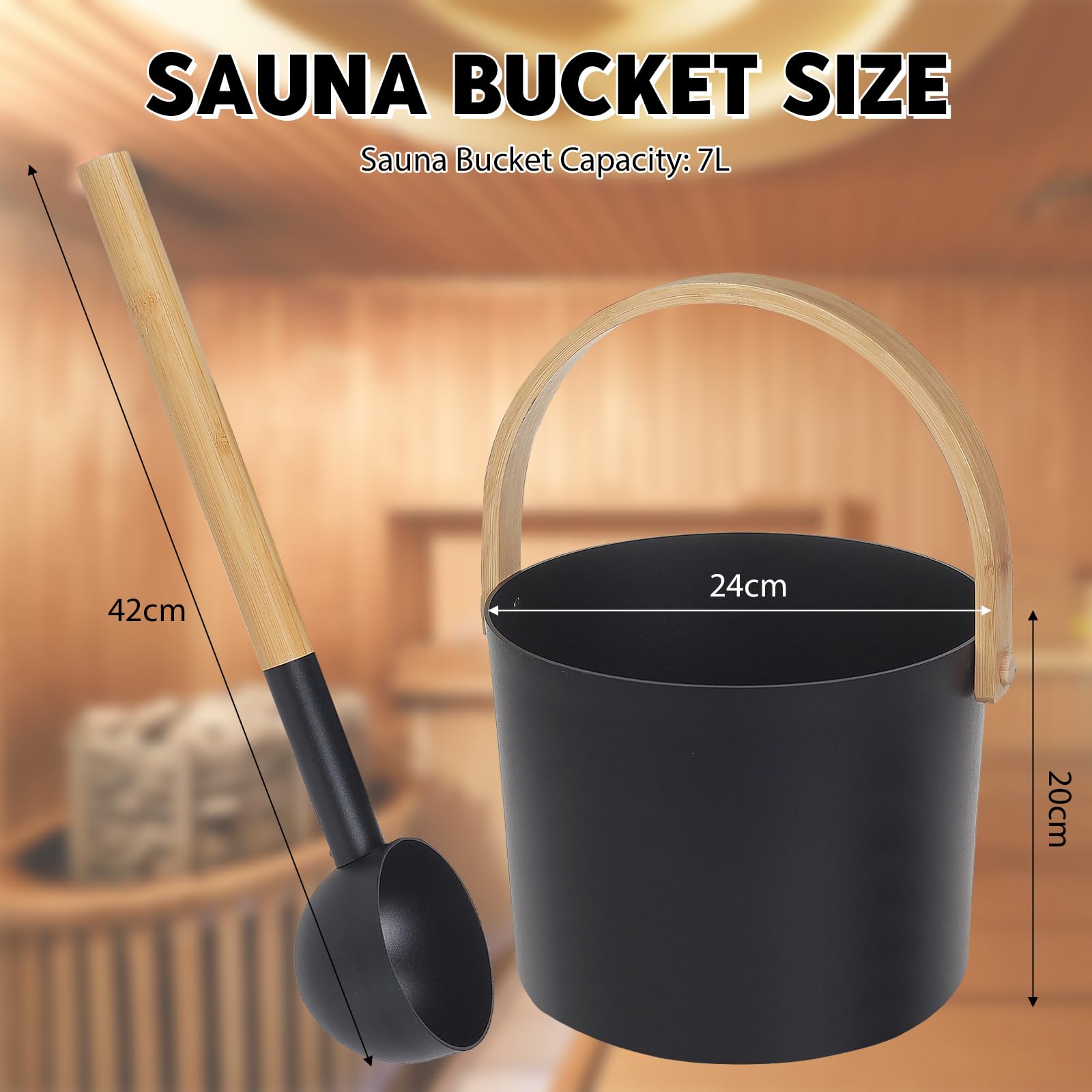 Saunakübel Set, 7L Aluminium Sauna Eimer mit Sanduhr, Saunaschale, Saunakelle, Thermo & Hygrometer, Sauna Zubehör Set Aufgusseimer Set für Badezimmer und Hotelbadewanne