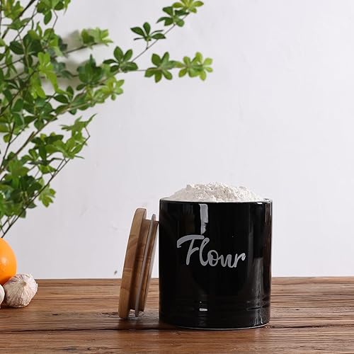 Miniatura 5 de LEETOYI Contenedores de almacenamiento de alimentos de porcelana con tapa, 4.5 pulgadas, 31 onzas, harina etiquetada negra