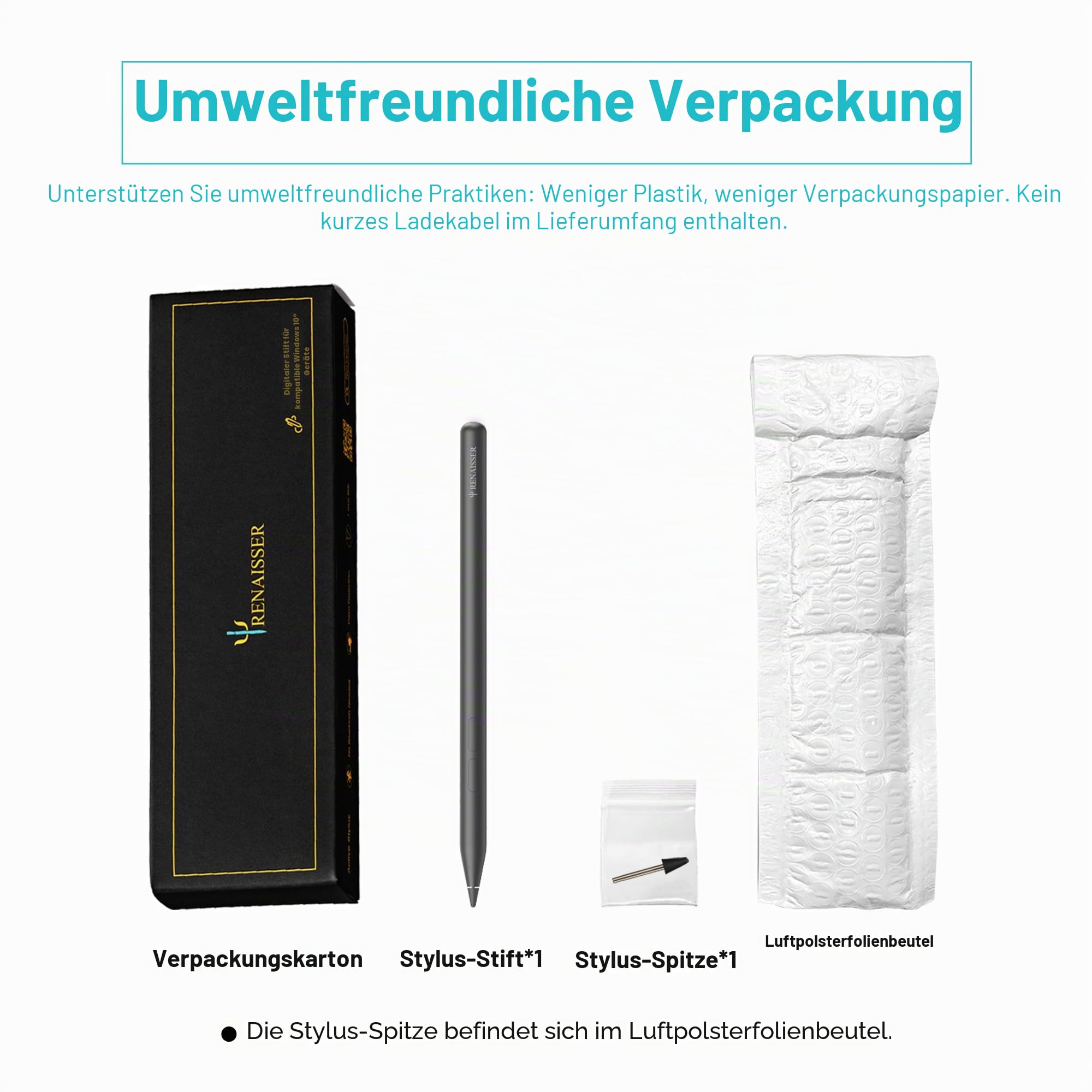 Taiwan RENAISSER Surface Pen, Raphael N520C, Entworfen in Houston, 4096 Druck- und Neigungsempfindlichkeit (MPP2.0), Stift kompatibel mit Surface Pro/Book/Studio/Go, superleicht, Nicht-magnetisch | MPP 2.0 Stylus, 4096 Druck, Neigungsempfindlichkeit, ultr