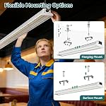Zaltris 4FT LED Shop Lights, Plug-in 4’ LED Shop Light Fixtures Linkable, 5000K Commercial Bay Lighting for Workshop, Warehouse, Garage, AC100-277V, Hanging Surface Mount, ETL Listed, 2Pcak