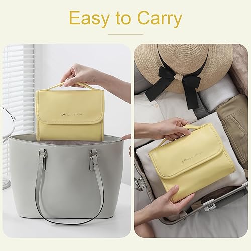 Miniatura 3 de Lychii Neceser de maquillaje, organizador de cosméticos de maquillaje, accesorios de viaje esenciales, Amarillo, Moderno