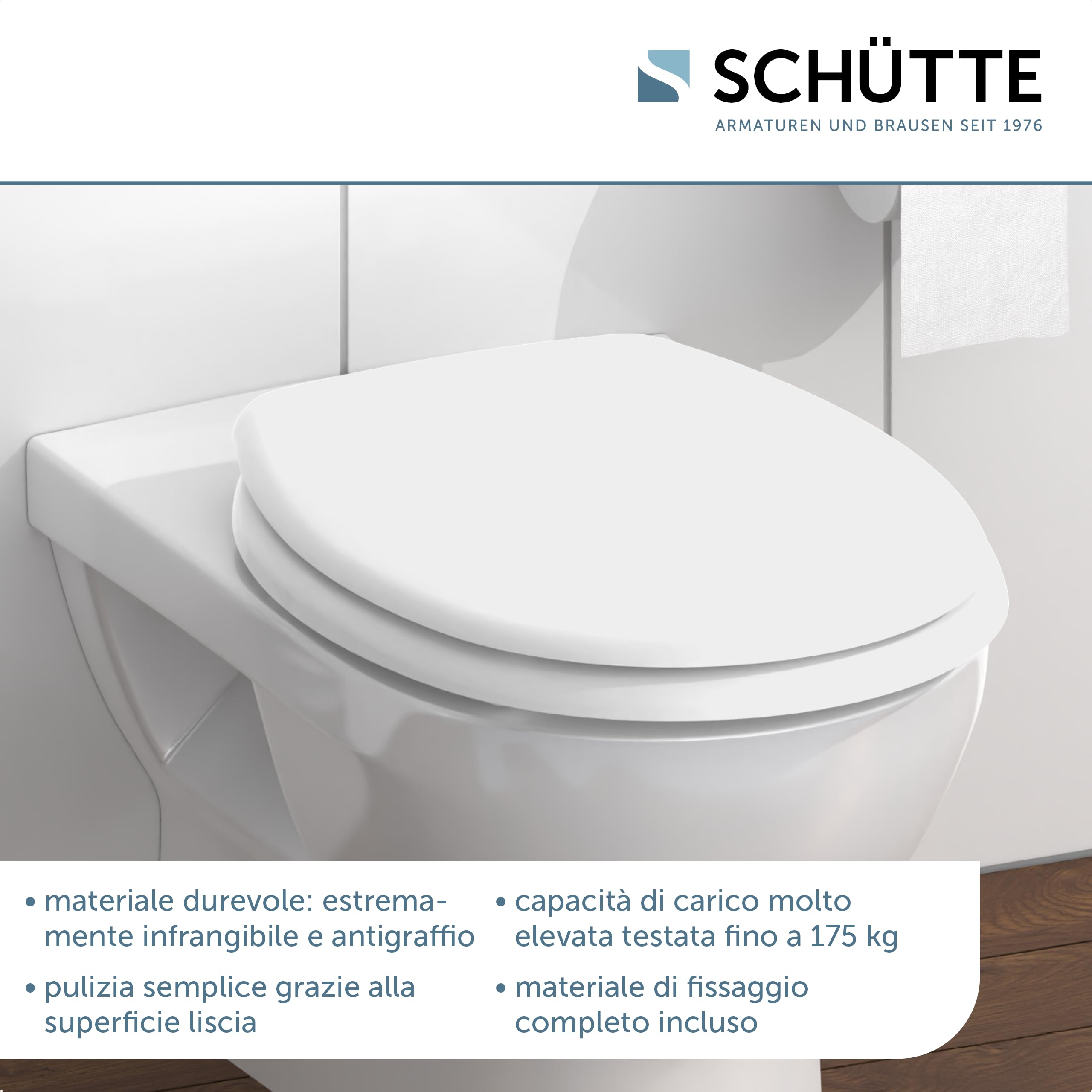 SCHÜTTE Toilet Seat Without Soft-Close Mechanism, Toilet Lid with Metal Hinges, Scratch-Resistant Duroplastic, Toilet Lid and Seat Maximum Load 150 kg, Universal Size, White