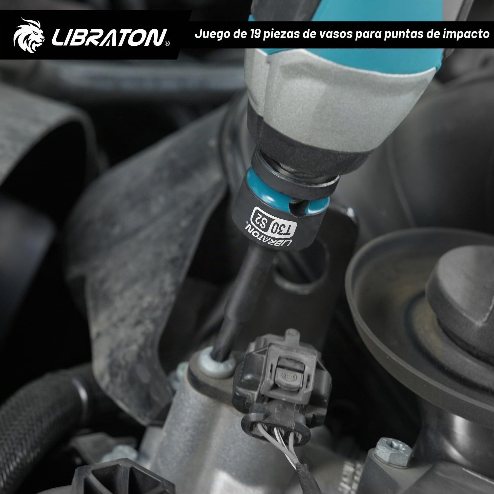 LIBRATON 19 Piezas Juego de Llaves de Vaso Hexagonales y Torx de Impacto 1/2", Acero S2 (H5-H19 + T30-T80), Para Llaves de Impacto, Reparación de Automóviles, Almacenamiento XPE