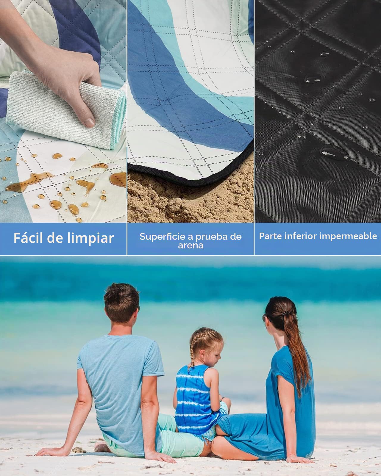 COVACURE Manta de Picnic 200x200 cm XXL Esterilla de Playa, Impermeable, Antiarena, Lavable e Aislante para Camping, Picnic y Playa