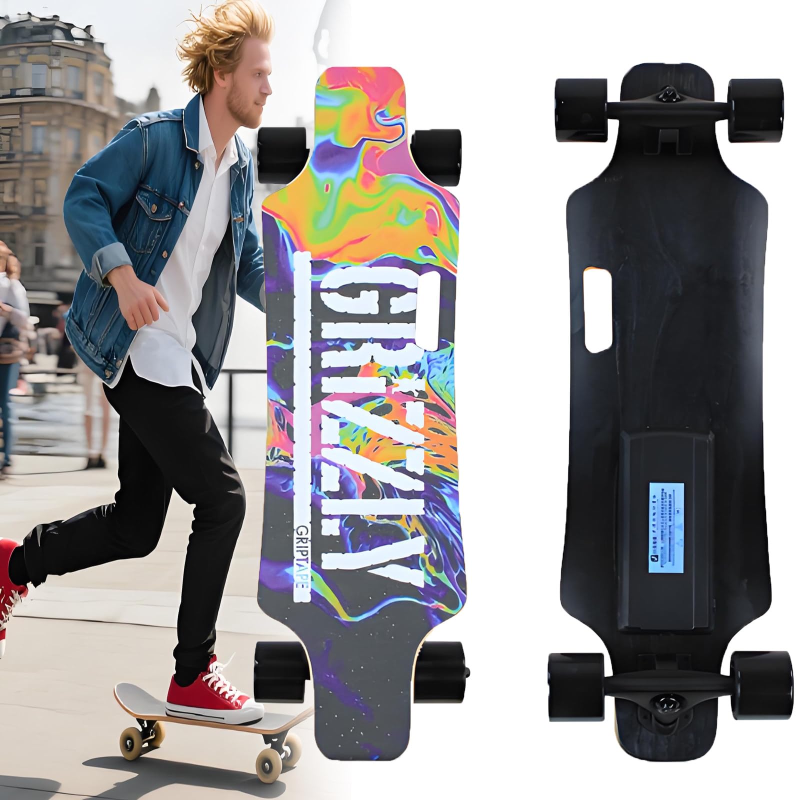 Skateboard Électrique avec Télécommande, 7 Longboards Électriques À Double Pointe en Érable, 4 Vitesses, Freinage Fluide, Poignée De Transport Facile, pour Adultes Et Adolescents TypeC