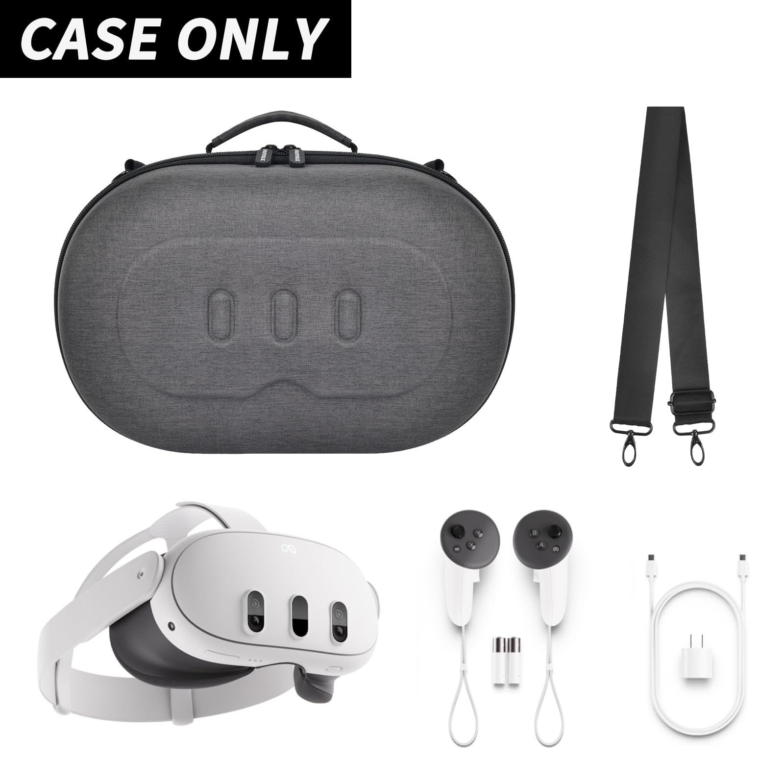 PAIYULE Étui compatible avec Meta Quest 3/pour Oculus Quest 3S Casque de réalité virtuelle Elite Sangle de rangement pour manette tactile, adaptateur d'alimentation, accessoires pour voyage - Gris
