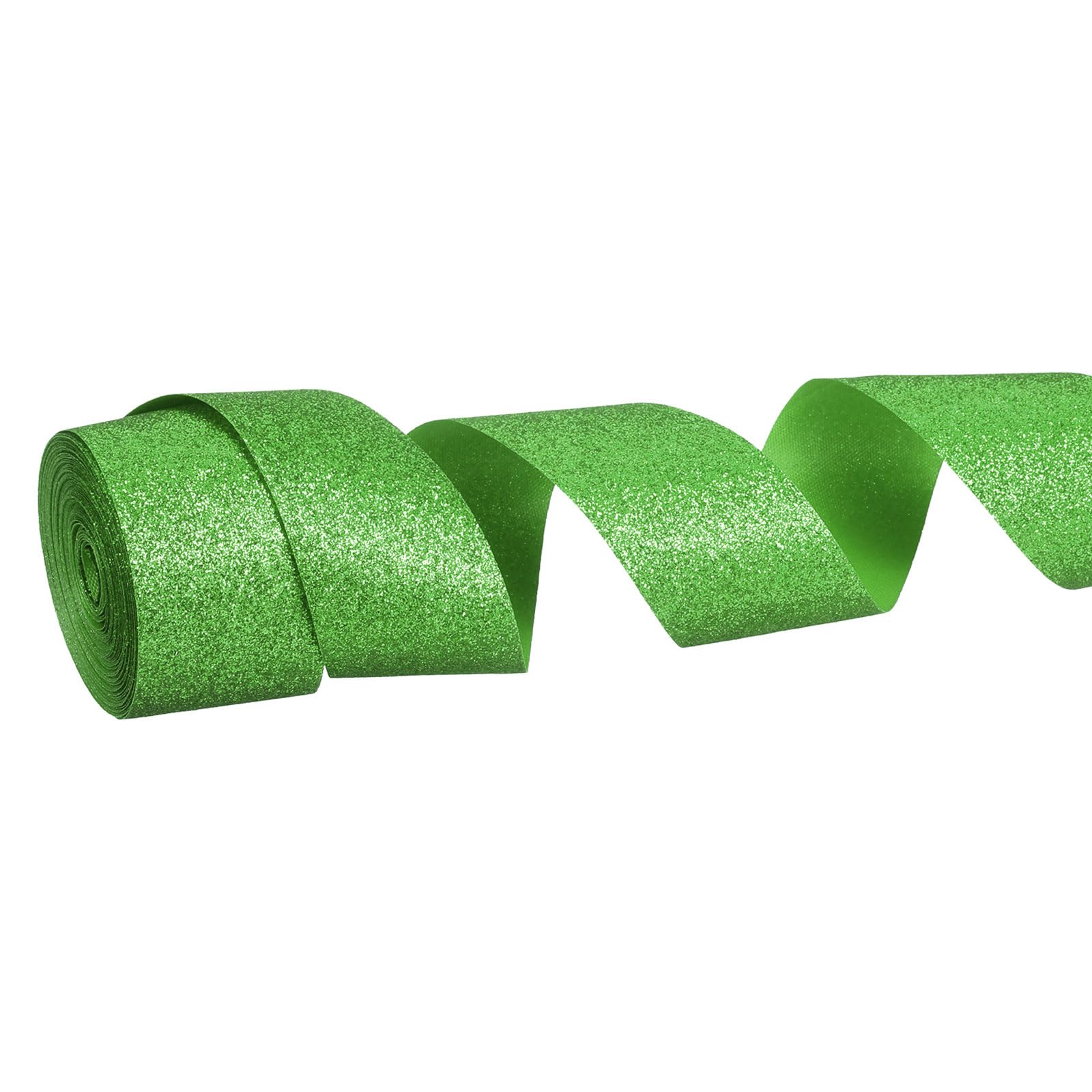 PATIKIL Metallic Glitter Ribbon Roll, 38mm x 9m Sparkly Ribbon Single Sided Cut Edge Gift Wrapping Fabric Rolls for DIY Crafts Wedding Bouquet Party Christmas Decor, Green