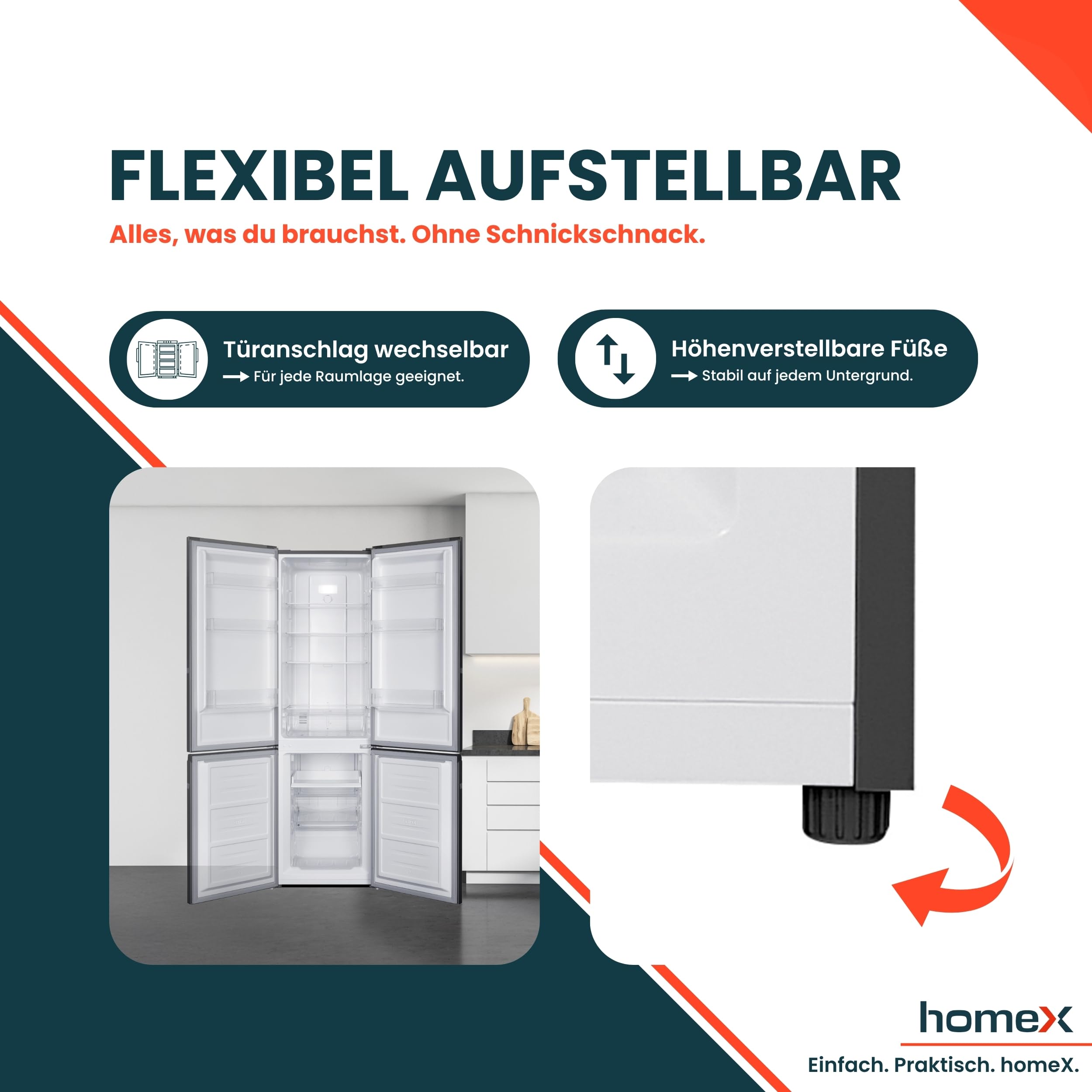 homeX Kühlschrank mit Gefrierfach No Frost, Kühl-Gefrier-Kombination freistehend, groß - 253 Liter, Super-Frost-Funktion, leise Kühlgefrierkombi, EEK C, Kühl Gefrierkombination, silber, CFSN2531C-S