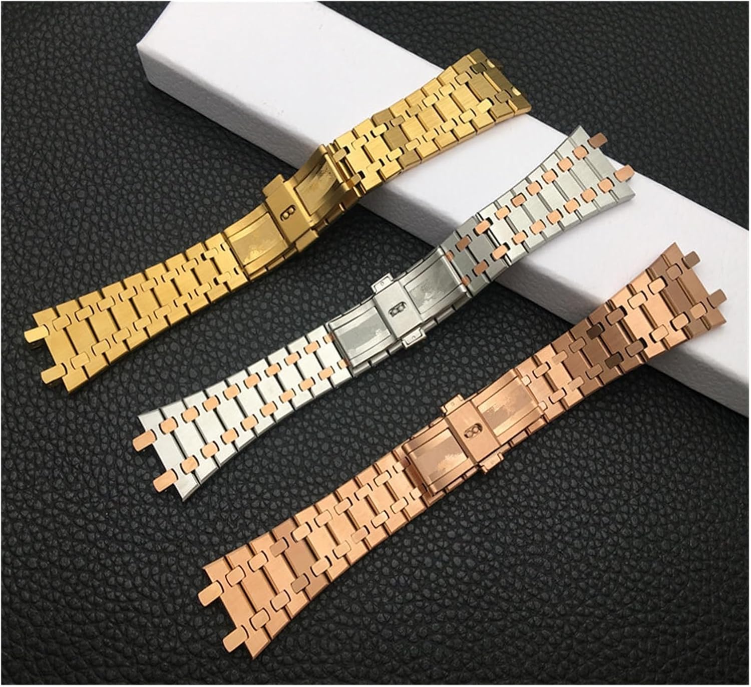 yingyingjia Black Gold Silver Watchband 21mm 26mm Men Women Full Stainless Steel Watch Band Bracelet Compatible With AP ROYAL OAK Strap Folding Buckle