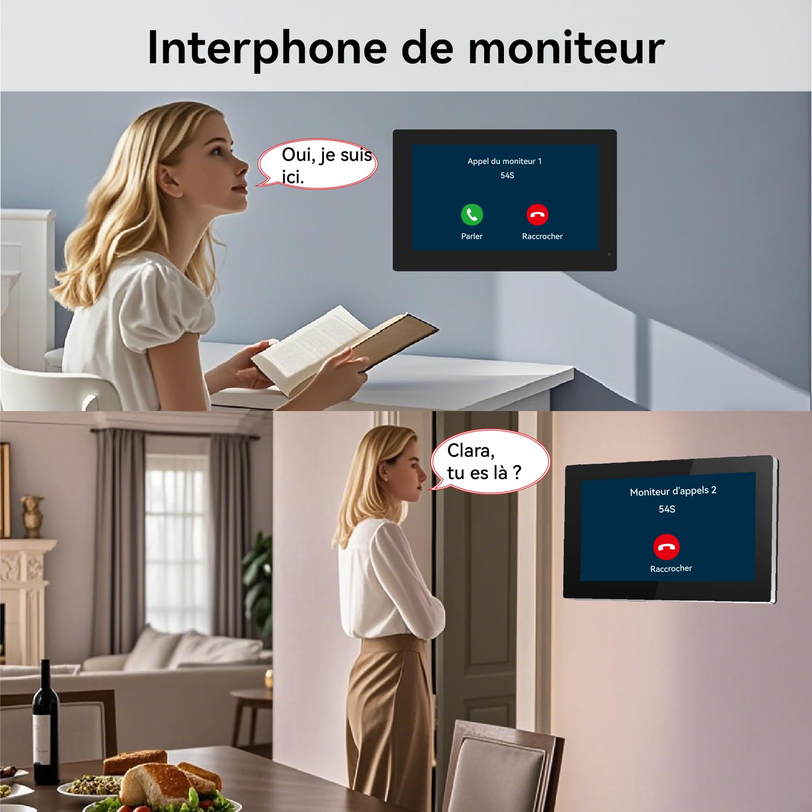2 Fils Visiophone, Interphone Vidéo WiFi avec 7‘’ Moniteur écran Tactile,Sonnette de Caméra Vision Nocturne,Detection Humaine,APP Unlock,RFID Badges, 4-Family Kit