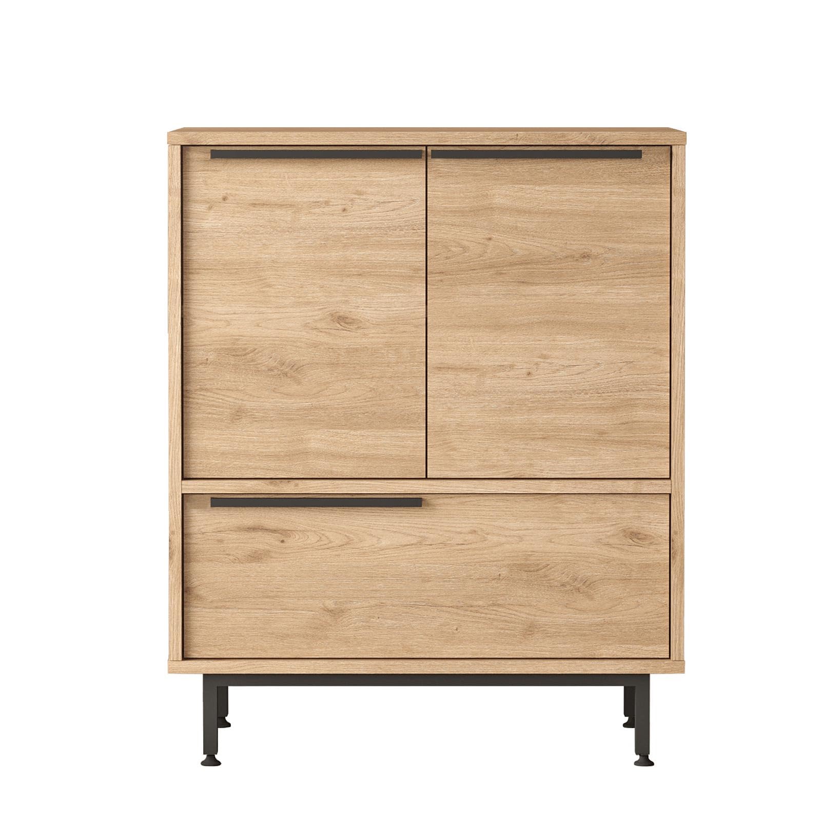 Buyqualia – Aparador de Madera Acabado Roble con Patas Metálicas – Estilo Moderno Industrial – Mueble de Almacenaje para Salón, Comedor o Recibidor