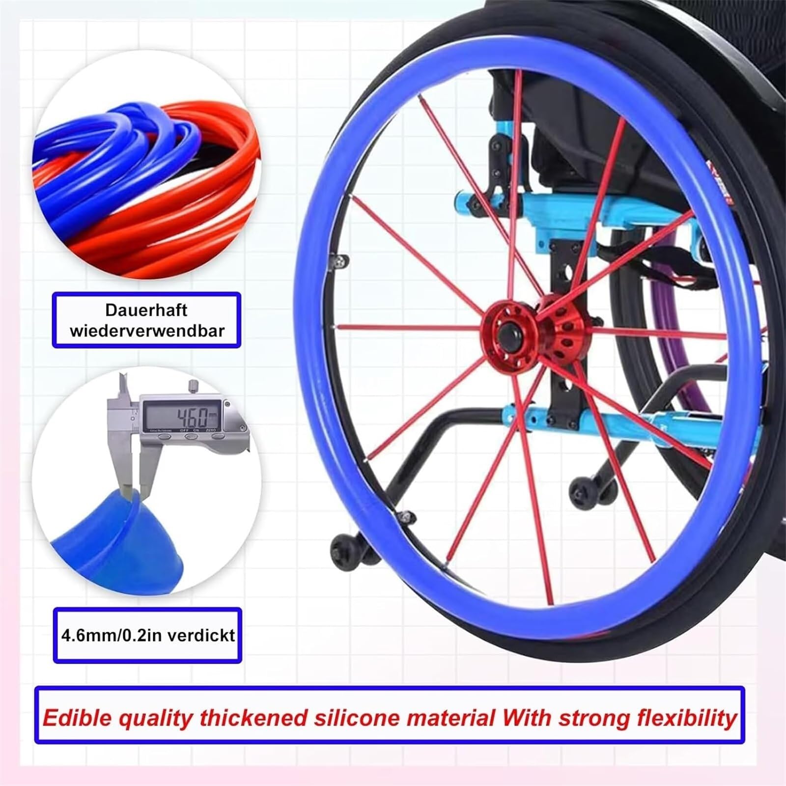 Cubiertas de silicona resistentes al desgaste para llantas de silla de ruedas de 20, 22 y 24 pulgadas, agarres antideslizantes para ruedas traseras, funda protectora para empujar manualmente, para cua