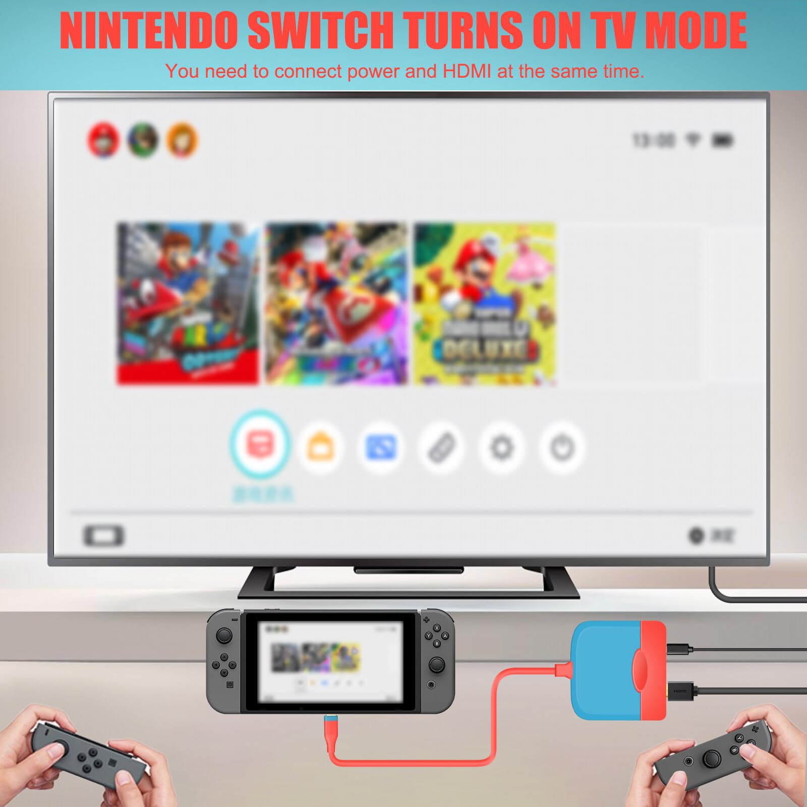Switch Dock para Nintendo Switch OLED, 3 en 1 Switch Docking Station Tipo C 100 W, Switch TV Adaptador con 4K HDMI USB 3.0 PD Carga USB C, USB Tipo C a HDMI Adaptador para Switch, Mackbook (Azul y