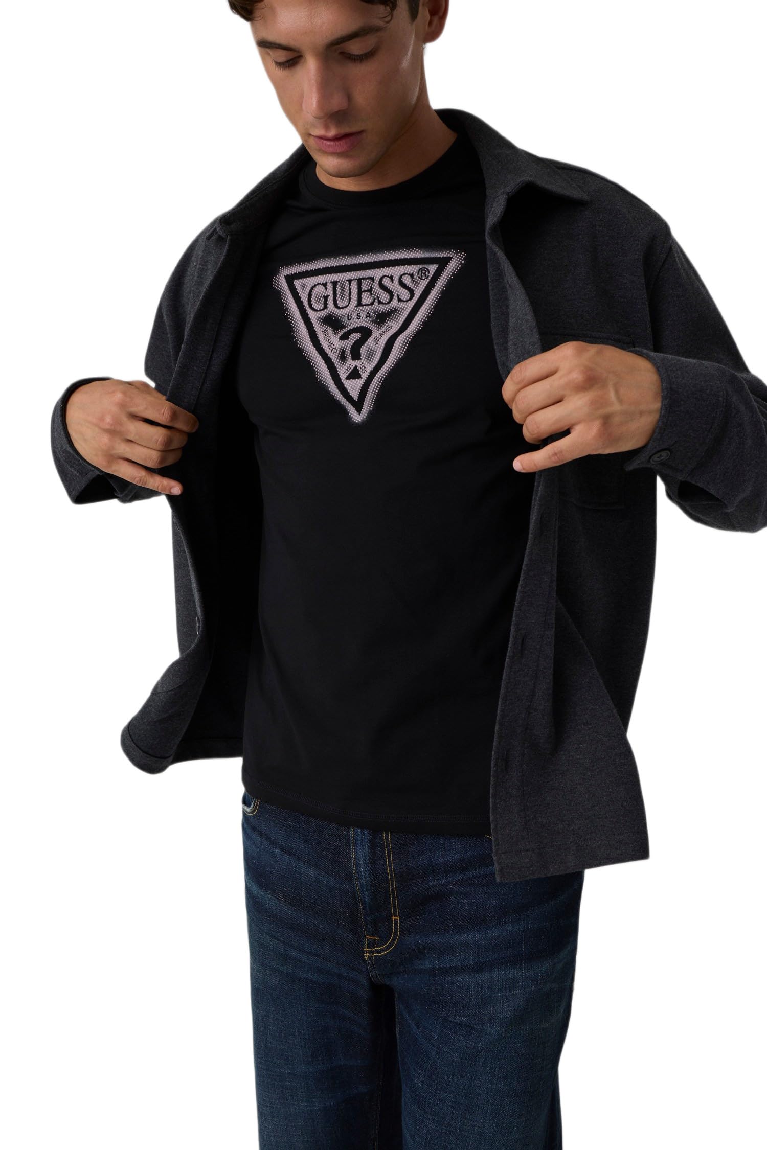 Guess Triangle Spray Tee - Men's Cotton T-Shirt Crew Neck