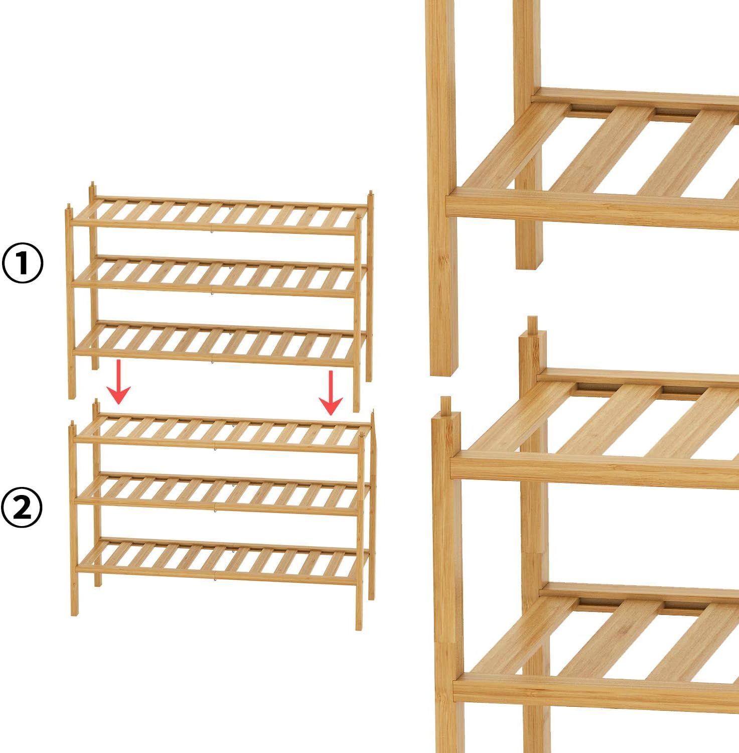 BAMFOX 3-Tier Shoe Rack,Bamboo Stackable Shoe shelf Storage Organizer For Entryway, Hallway, and Closet : Home & Kitchen