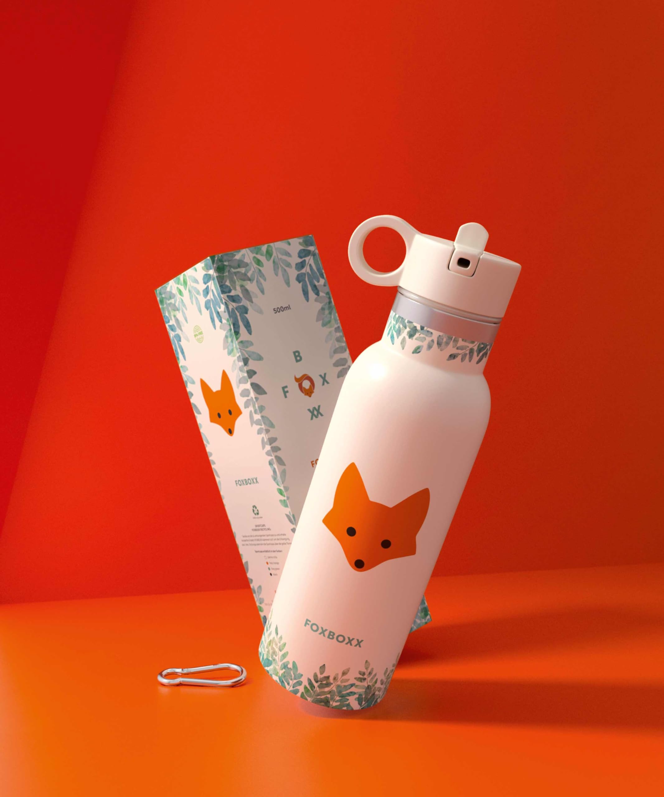 FOXBOXX SCHULE Kinder-Set – ÖKO Lunchbox Edelstahl + FOX Trinkflasche isoliert + Bürste – auslaufsicher, BPA-frei (panna cotta 500ml, 800ml)