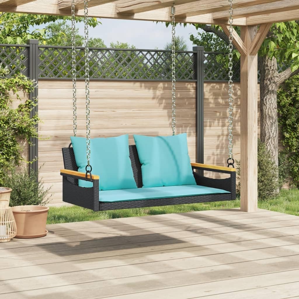 Outdoor Swing Bench, 2-Person Porch Swing with Cushions, Weather-Resistant Poly Rattan Garden Seat for Patio, Backyard, Terrace, Black